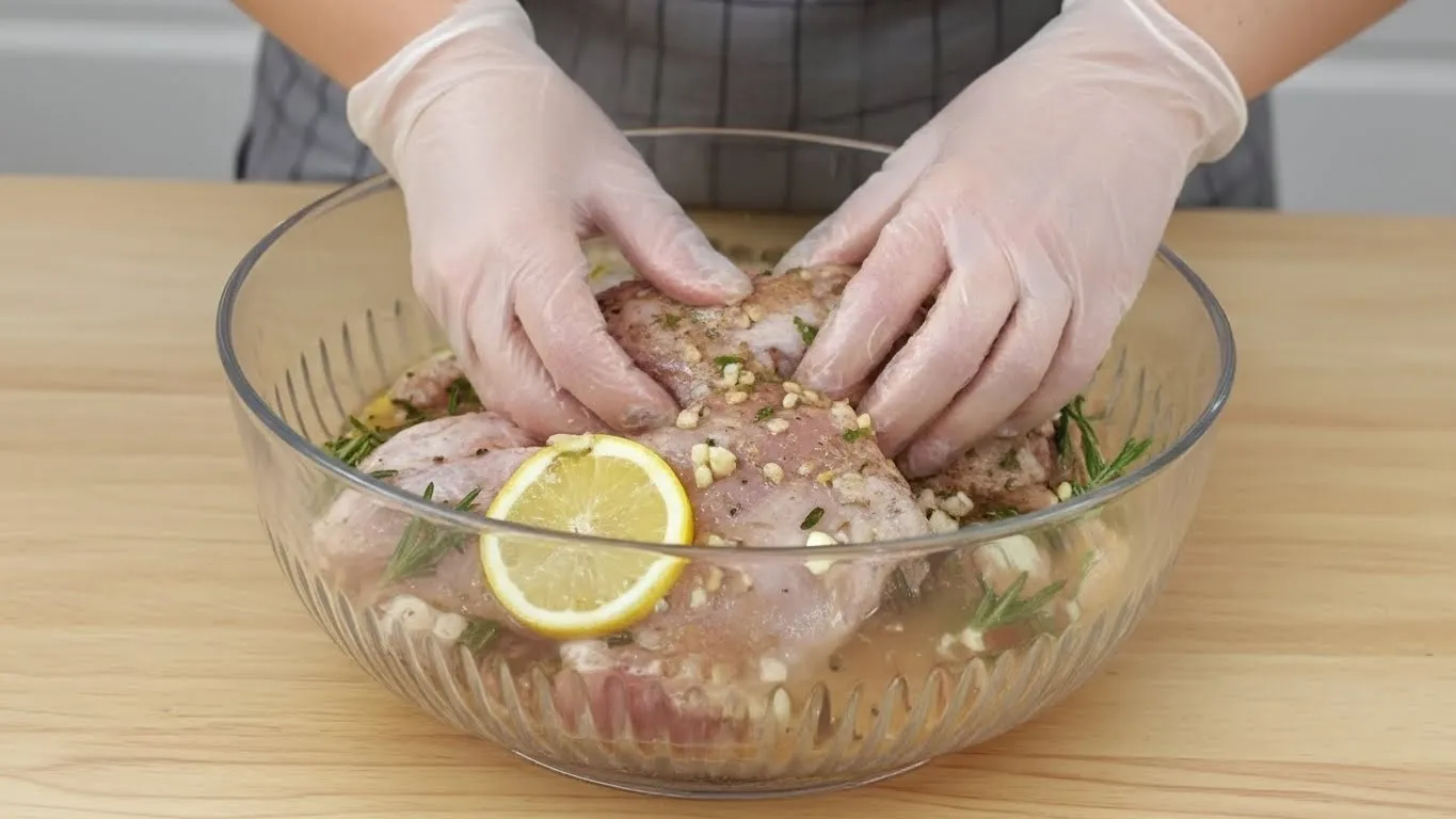 Pernil na Airfryer O Segredo da Suculência que o Açougueiro Não Te Conta 2 Marinada para pernil suíno com limão, alho e vinho branco.