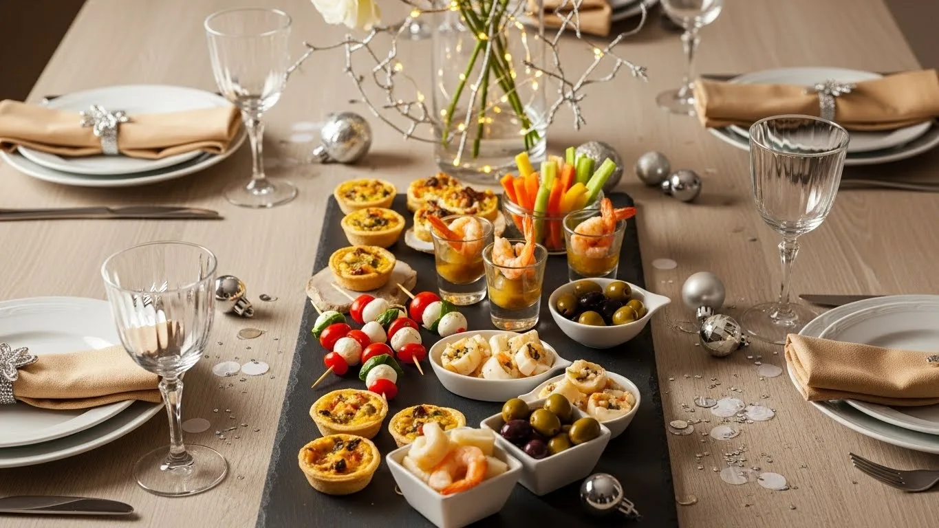mesa de Réveillon com petiscos rápidos para Ano Novo