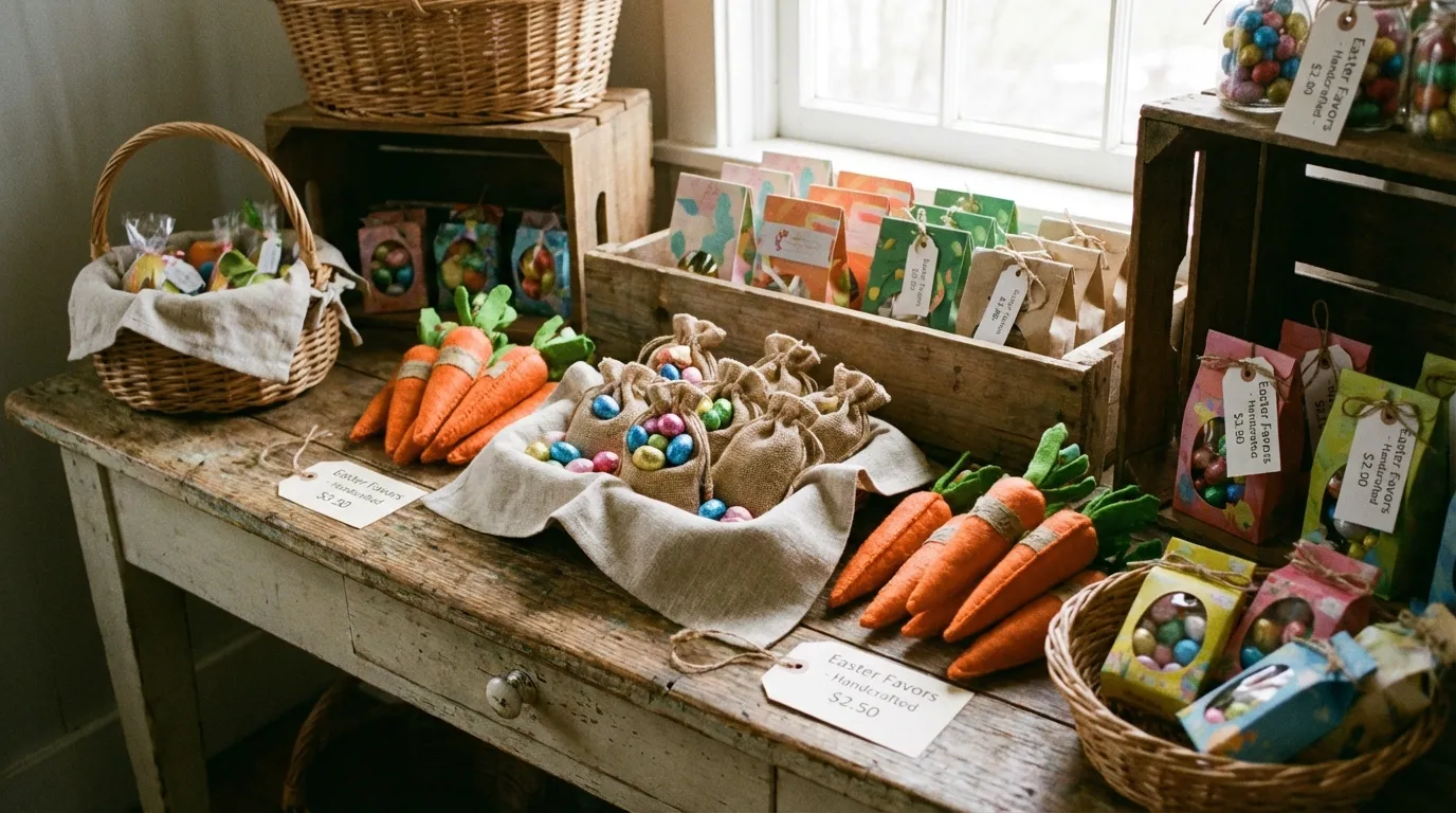 lembrancinhas de páscoa para vender organizadas em mesa