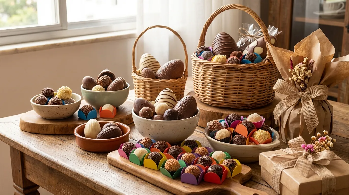 produtos lucrativos para vender na páscoa organizados em mesa