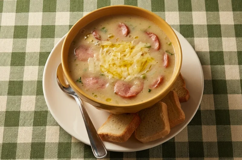 Receita de creme de batata com calabresa cremoso e fácil para aquecer o jantar com muito sabor