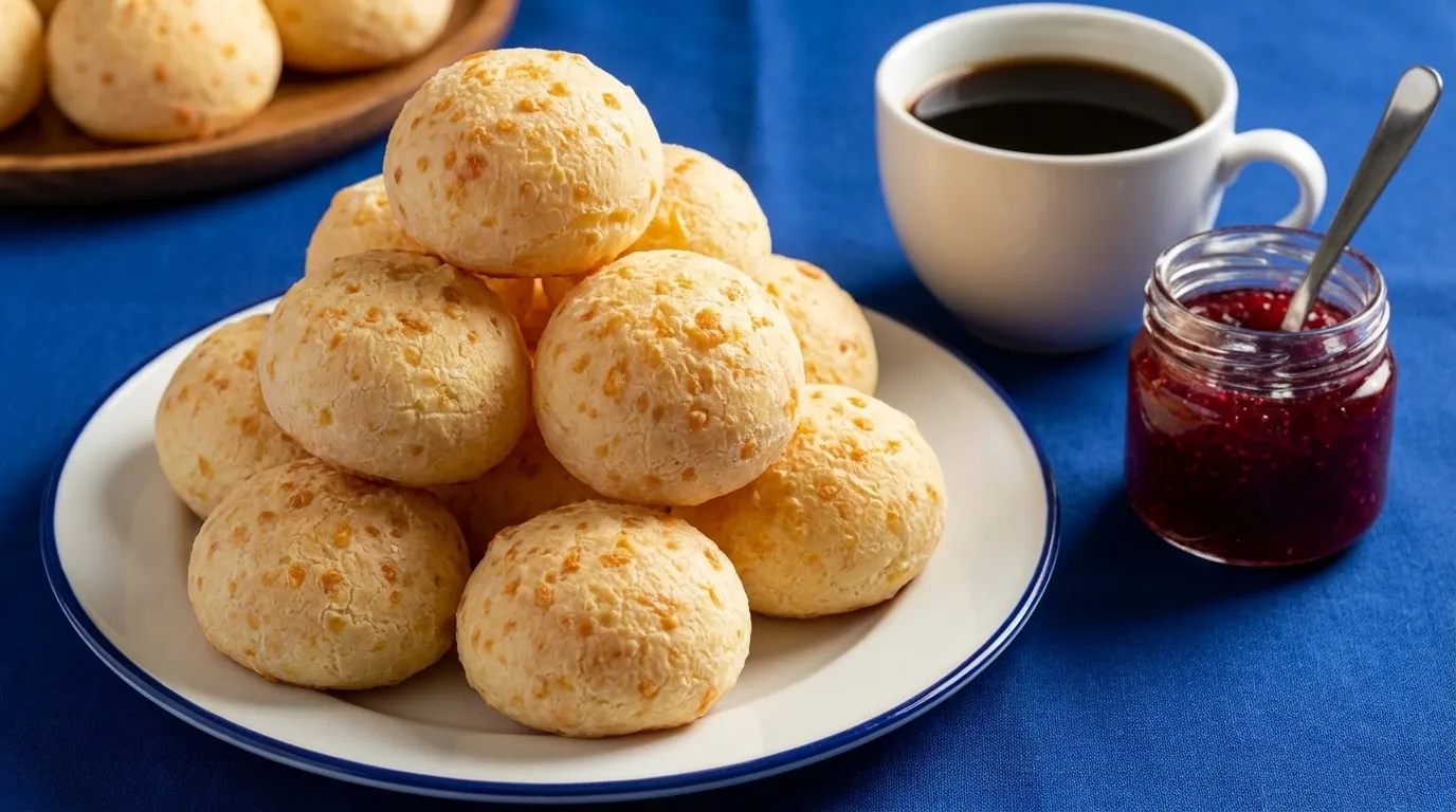 pão de queijo simples caseiro quentinho saindo do forno