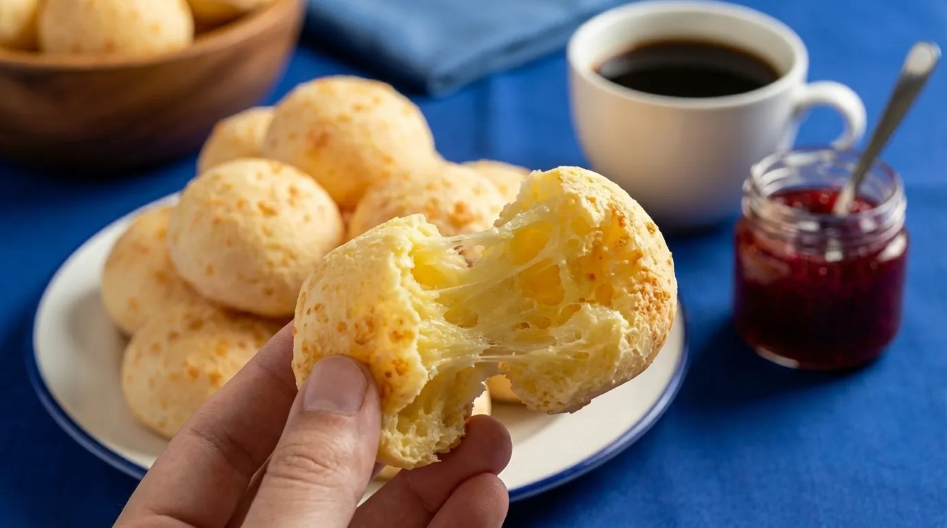 pão de queijo simples caseiro quentinho saindo do forno