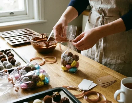 Pessoa_embalando_doces_para_vender_preparo de doces para vender na Páscoa