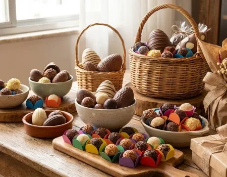 produtos lucrativos para vender na páscoa organizados em mesa